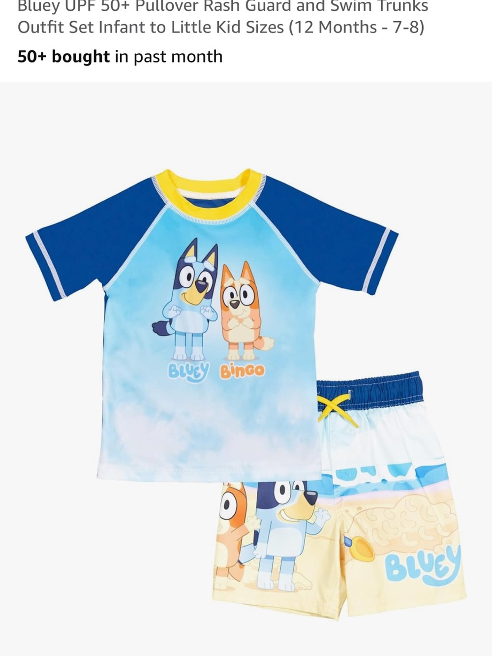 Bluey & Bingo Kids' Short-Sleeve Rash Guard Swim Set - Blue/Yellow